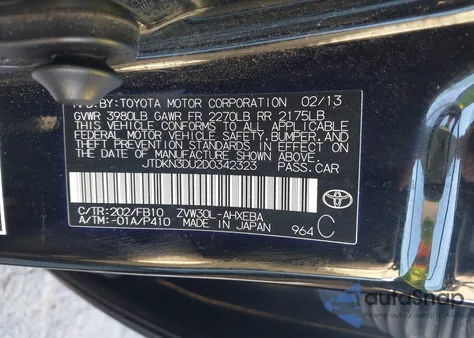 2013 Toyota Prius Two z USA, uszkodzony, nr VIN JTDKN3DU2D0342323